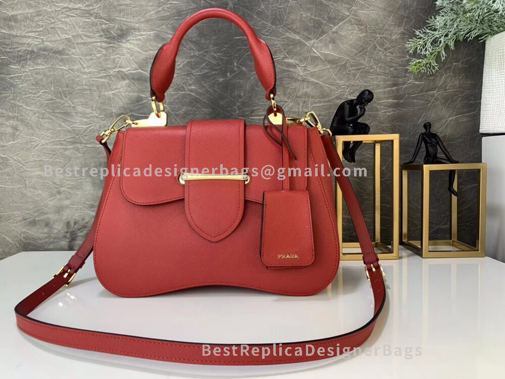 Prada Sidonie Red Saffiano Leather Handbag GHW 005